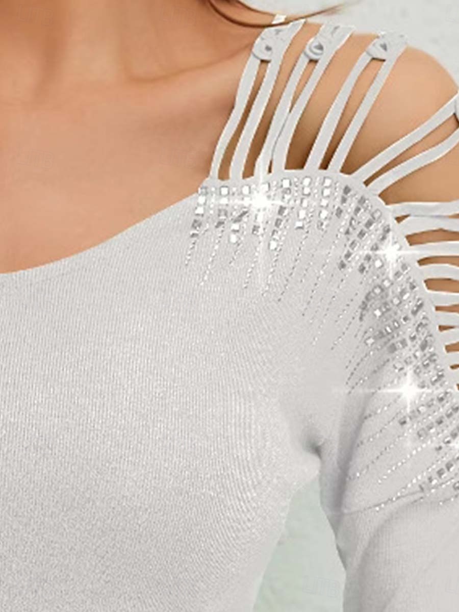 Damen Elegante Oberteile Elegant Langarm V Ausschnitt Normale Oberteile Schwarz Weiß Sommer Frühling 2025 - $29.99 –P2
