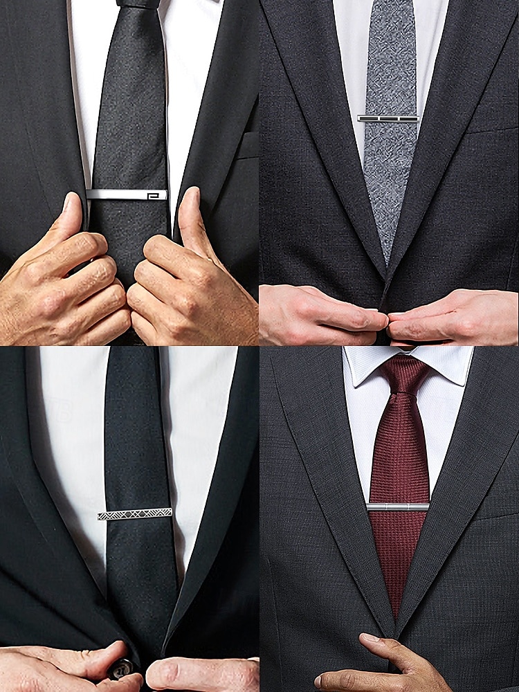 slipsklämma i metall för män - slimmad, modern design med geometriskt mönster, perfekt för formella, affärs- och bröllopstillfällen 2025 - $9.99 –P2