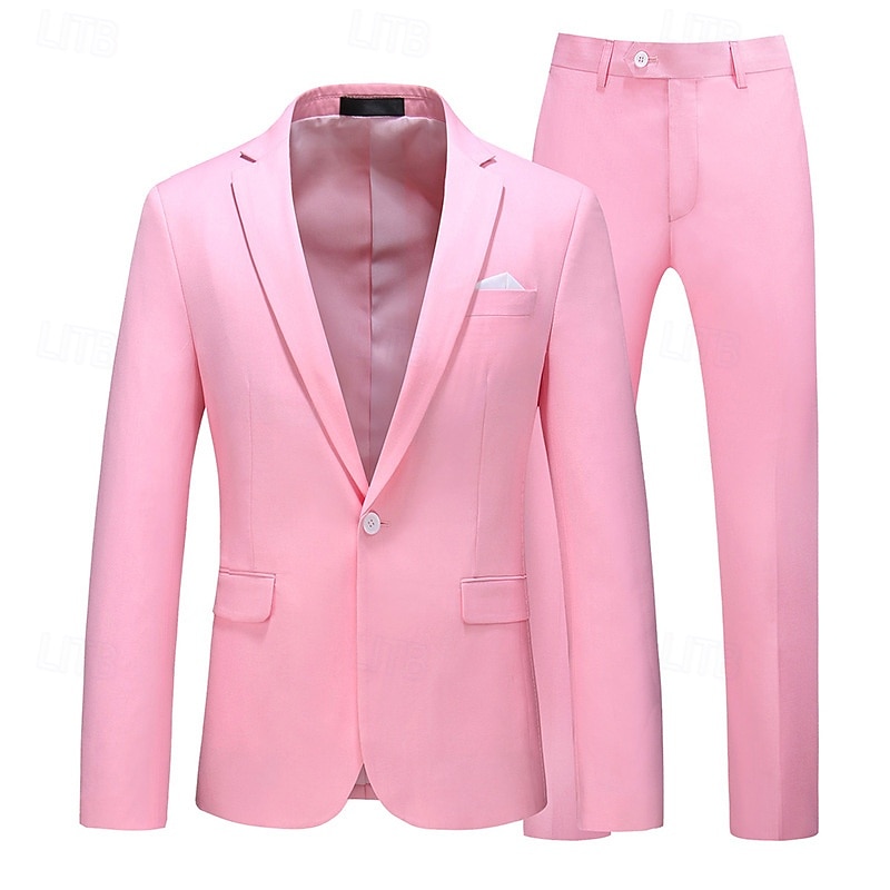 Men's Set Blazer Business Cocktail Party Wedding Party 2 Piece Fashion Casual Spring &  Fall Polyester Solid Color Buttons Pocket Comfortable Single Breasted Blazer Dark Yellow Black White Yellow 2025 - $113.99 –P1