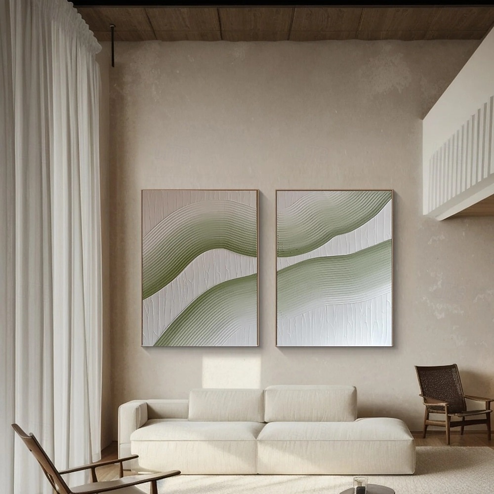 handgemachtes Ölgemälde Wandkunst 2er Set grün weiß abstraktes Gemälde auf Leinwand ein Paar beige Struktur Wandkunst neutral abstrakte Wandkunst Wanddekoration 2025 - $108.99 –P2