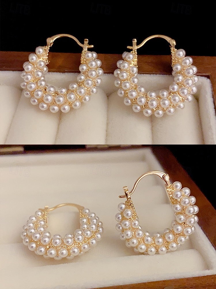 أقراط دائرية أنيقة من اللؤلؤ الصناعي - مجوهرات مطلية بالذهب مستوحاة من الطراز القديم للنساء، مثالية لحفلات الزفاف والحفلات والتألق اليومي 2026 - $7.99 –P4