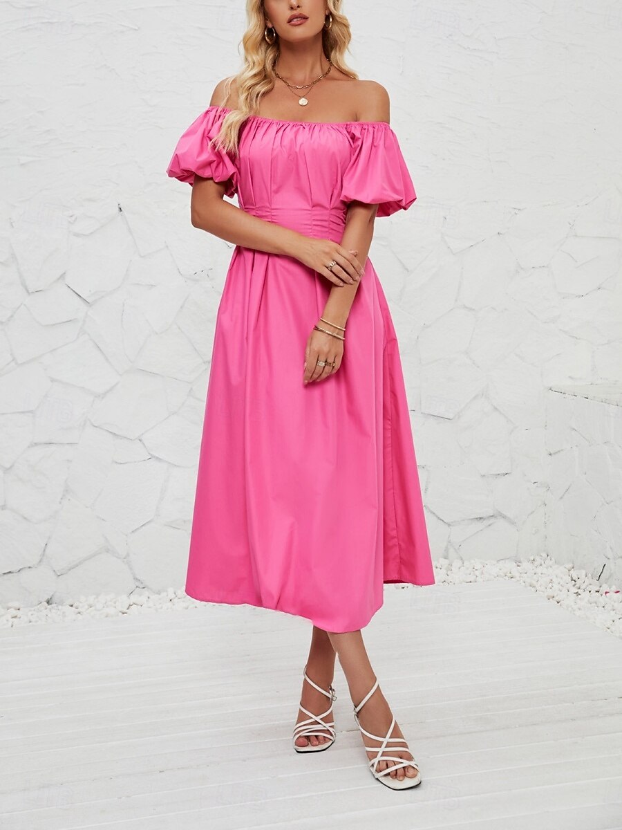 Femme Robe mi-longue Robe casual Robe Évasée Robe Trapèze Elégant mode Décontractées Vacances du quotidien Standard Plein Manche Courte Epaules Dénudées Rose Claire Orange Eté Printemps de 2025 ? $34.99 –P5