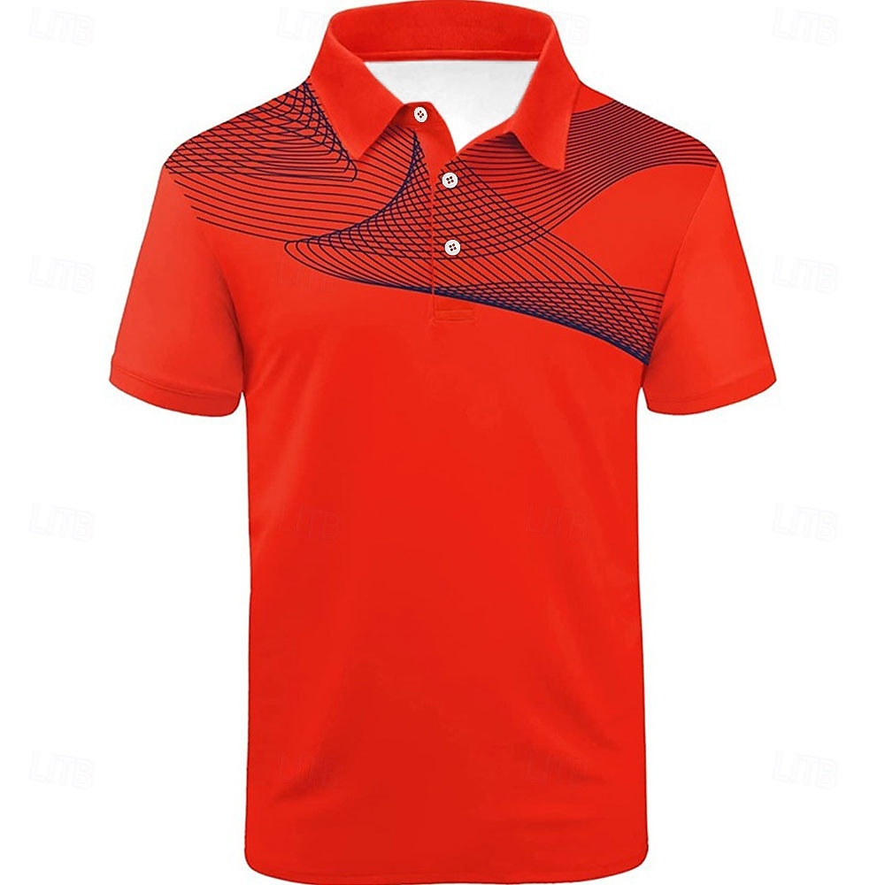 Voor heren Gestreept Sport Poloshirts Golfshirt Korte mouw Poloshirt Overhemden met kraag Casual Sportkleding Vakantiekleding Knop 3D-afdrukken Zwart En Rood Zwart / Wit Zwart 2026 - $23.99 –P11