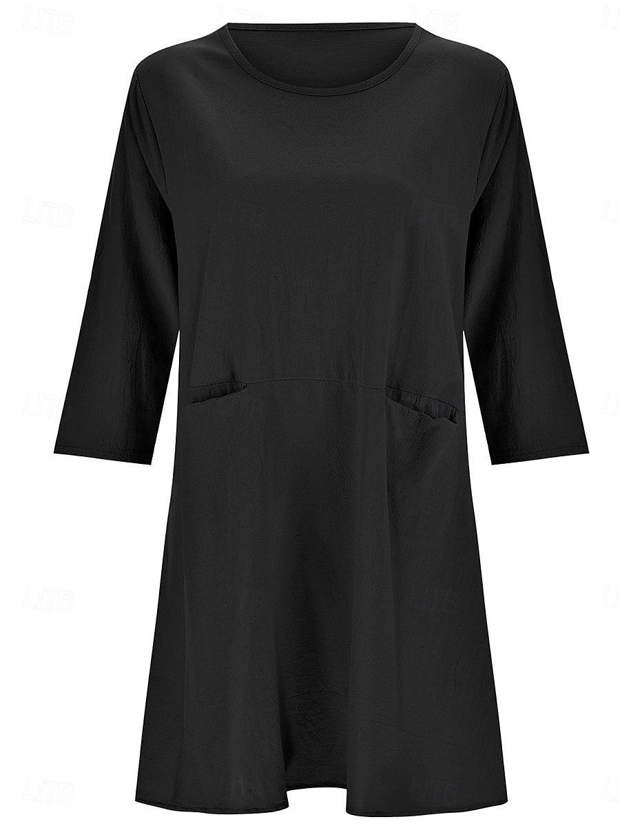 Damen Minikleid Baumwoll-Leinen-Kleider Freizeitkleid Stilvoll Basic Lässig Urlaub Täglich Lässiger Schnitt Einfach Dreiviertelarm Rundhalsausschnitt Grün Khaki Dunkelblau Sommer Frühling Herbst 2025 - $16.99 –P6
