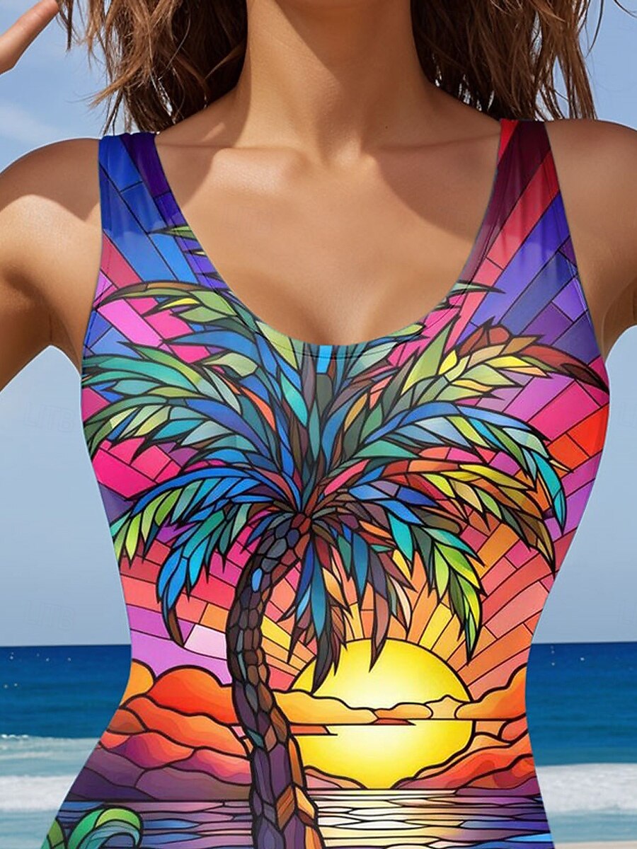 Damernas baddräkter Helfärgad monokini baddräkt rygglös magkontroll hög midja slim semester strandkläder grafisk U-hals ärmlös baddräkt 2025 - $26.99 –P3
