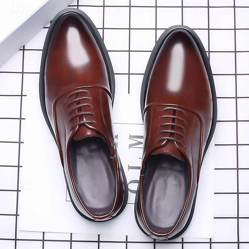 pánské hnědé oxfordky z umělé kůže – elegantní šněrovací design pro formální příležitosti a obchodní oblečení 2025 - $46.99 –P1