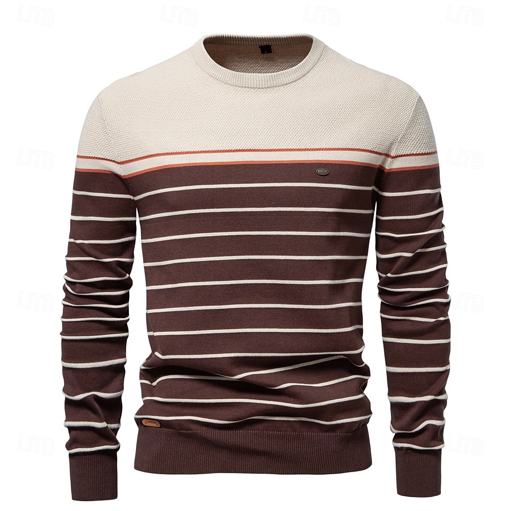Herren Pullover Gerippt Stricken Normale Oberteile Farbblock Gestreift Rundhalsausschnitt Strickware Täglich Outdoor Urlaub Bekleidung Frühling Herbst Wein Marineblau S M L 2025 - $34.99 –P7