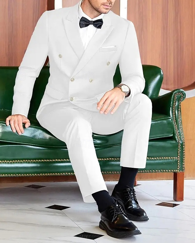 Herren Abschlußfeier Set Blazer Geschäft Cocktailparty Hochzeitsfeier Mode Lässig Frühling & Herbst Polyester Einfarbig Knöpfe Tasche Bequem Einreihig Blazer Schwarz Weiß 2025 - $88.99 –P4