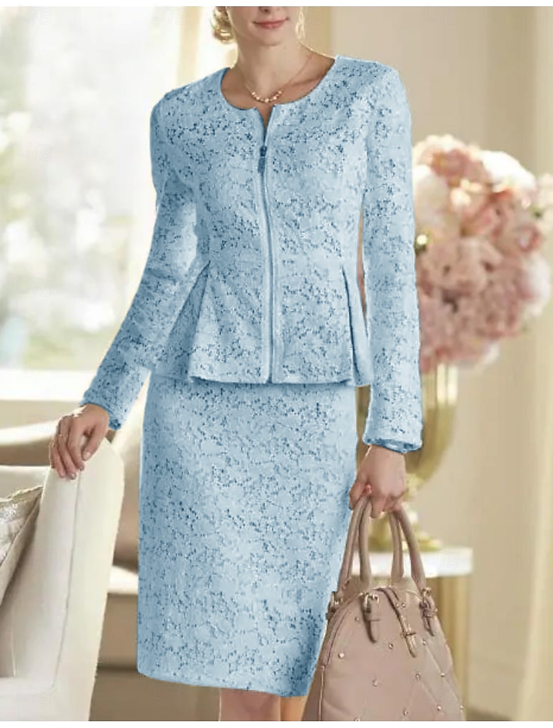 Abito a due pezzi madri della sposa abito ospite di matrimonio elegante festa scollo a barca lunghezza al ginocchio pizzo maniche lunghe giacca inclusa con abito da corsa a tinta unita taglia su del 2025 a $172.99 –P5