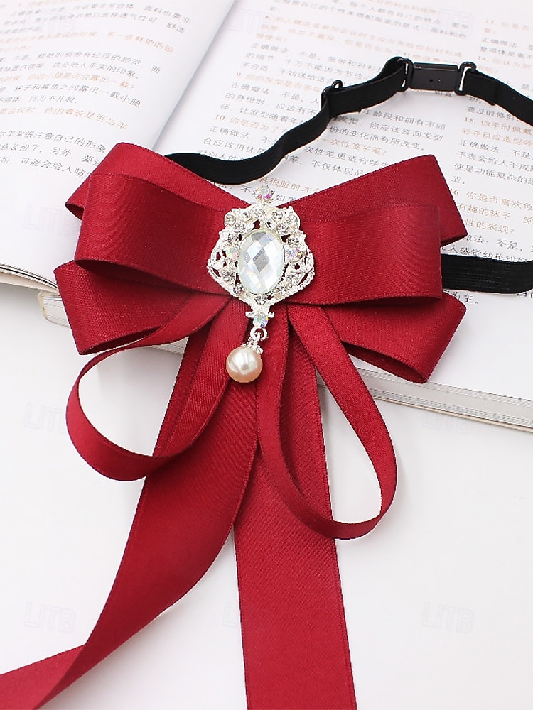 gravata borboleta elegante bordô com pingente de joia – acessório feminino estilo vitoriano para eventos formais, casamentos e cosplay de 2025 por $11.99 –P3