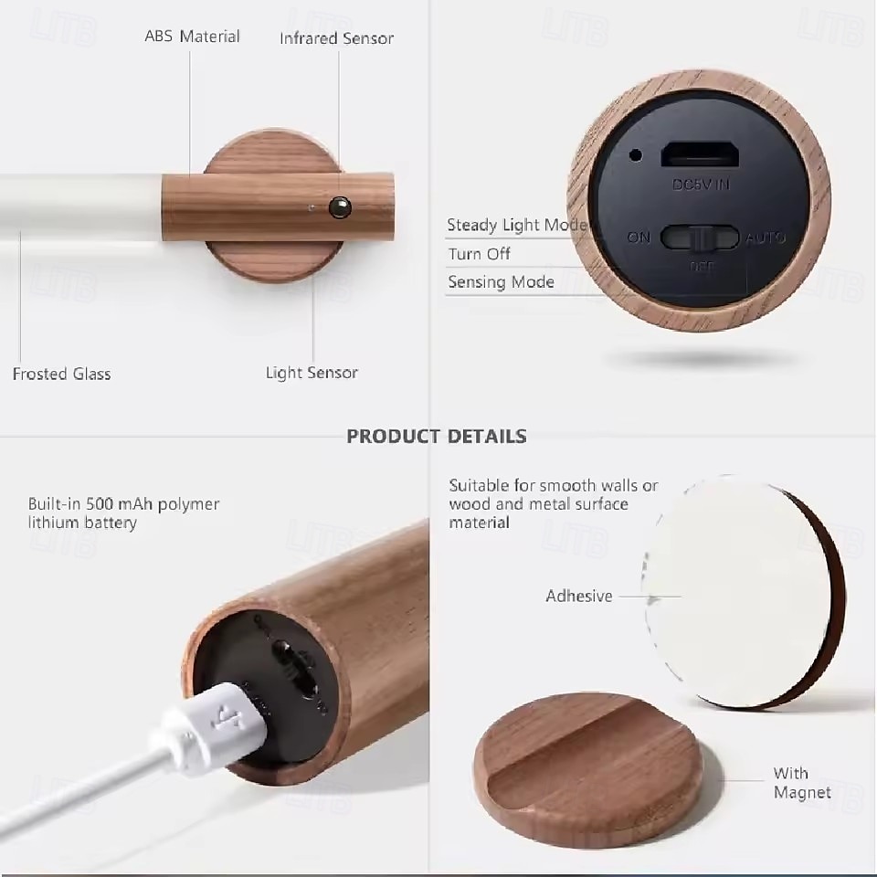 Motion Sensor LED Night Light - Magnetic Wall Lamp, USB Rechargeable ...