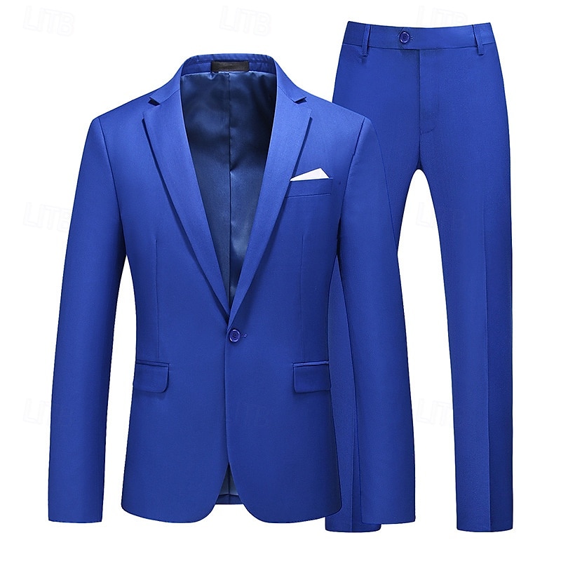 Men's Set Blazer Business Cocktail Party Wedding Party 2 Piece Fashion Casual Spring &  Fall Polyester Solid Color Buttons Pocket Comfortable Single Breasted Blazer Dark Yellow Black White Yellow 2025 - $113.99 –P16