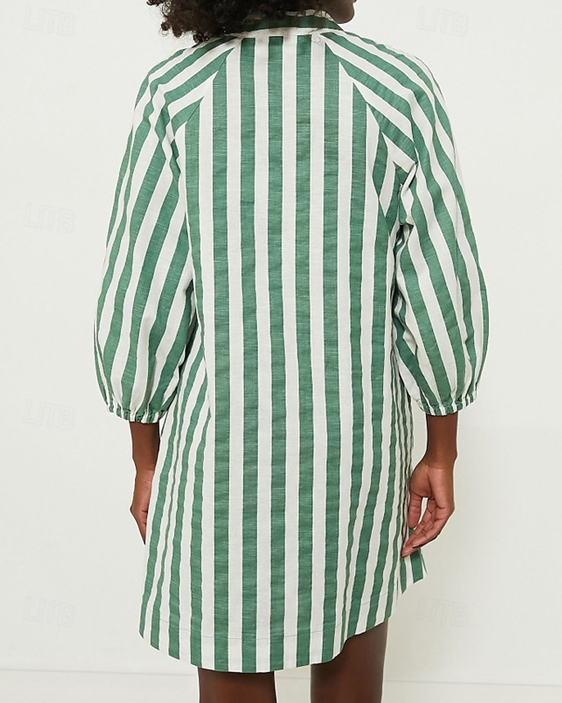 Femme Mini robe Robe chemise Robe casual Robe d'été mode Décontractées Vacances du quotidien Rendez-vous Standard marinière Manches 3/4 Col V Rose Claire Vert Eté Printemps de 2025 ? $24.99 –P4