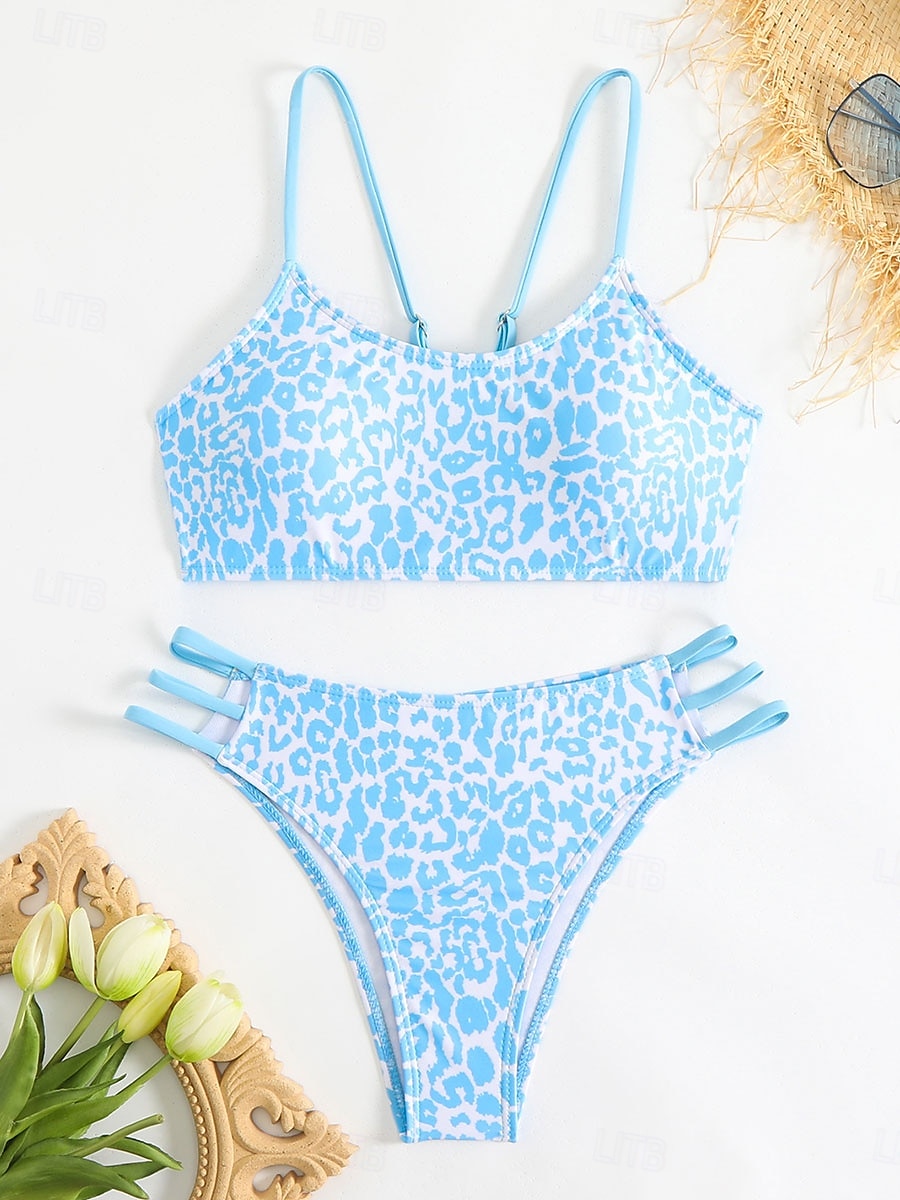 Dam Badkläder Bikini Kaxig Baddräkt Öppen rygg Hög midja Smal Semester Standkläder Leopard V-hals Ärmlös Baddräkter 2025 - $23.99 –P6