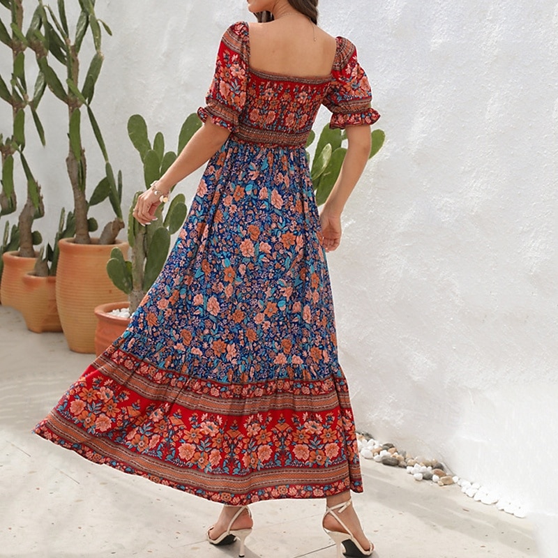 Női Hosszú ruha Maxi ruha hétköznapi ruha A vonalú ruha nyári ruha Boho ruha Elegáns Stílusos Etno Vakáció Napi Randi Normál Virágos Rövid ujjú Aszimmetrikus Világoszöld Rubin Medence Lóhere Nyár 2025 - $26.99 –P10