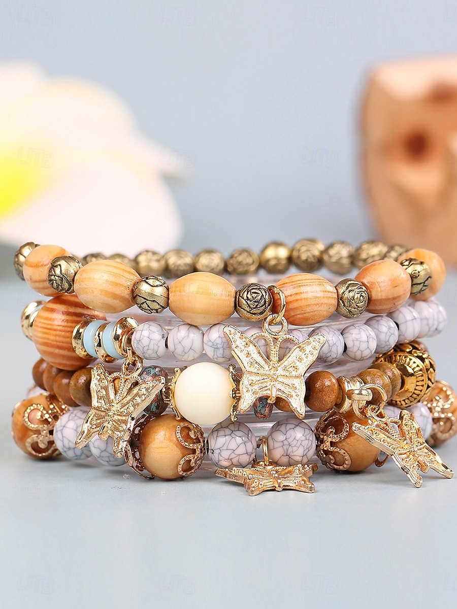 Régies stílus Golyó Divat Személyre szabott Fa Karkötő ékszerek Light Mix / Sárga / Katonai zöld Kompatibilitás Szabadság 2026 - $5.49 –P1