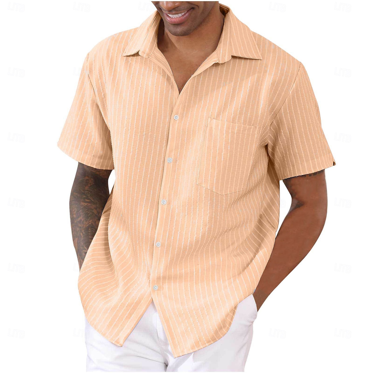 Per uomo Camicia Camicia estiva Camicia a righe Camicia con bottoni Nero Bianco Rosa Blu Viola Manica corta A strisce Colletto Da mare Giornaliero Abbigliamento Di tendenza Informale Comodo del 2025 a $26.99 –P9