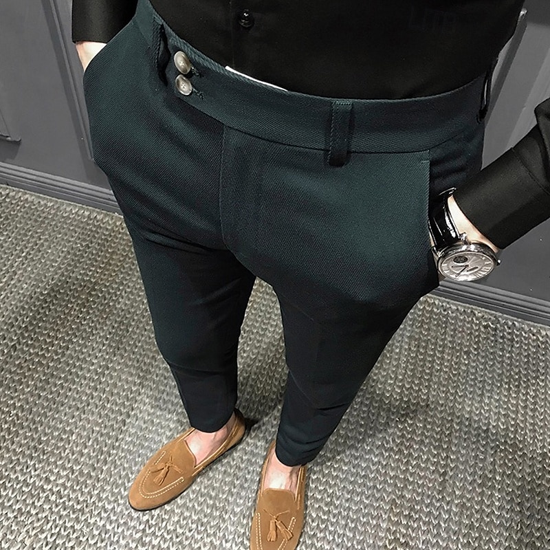 Homens Graduação Social Calças chinês Botões Bolsos Tecido Conforto Formal Festa Trabalho Moda Estilo Clássico Preto Branco Micro-Elástica de 2025 por $23.99 –P8