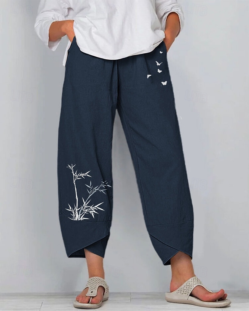 Damen Hose aus Baumwollleinen Hosen Hose Leicht Lässig Knöchellang Niedrige Leibhöhe Grafikdrucke Tasche Atmungsaktivität Bequem Unelastisch Alltagstauglich Wochenende Marinenblau Schwarz aschgrau 2025 - $16.99 –P3