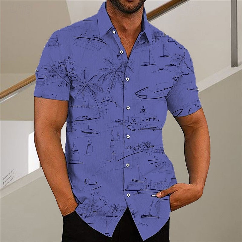 Bărbați Copac de cocos graffiti Plante tropicale Cămașă Cămașă hawaiană Cămașă Aloha Manșon scurt Cămașă Răsfrânt Modă Designer Casual În aer liber Stradă Casual Alb Galben Verde Deschis Imprimeu S M 2025 - $24.99 –P2