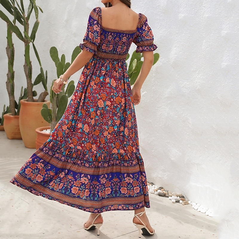 Női Hosszú ruha Maxi ruha hétköznapi ruha A vonalú ruha nyári ruha Boho ruha Elegáns Stílusos Etno Vakáció Napi Randi Normál Virágos Rövid ujjú Aszimmetrikus Világoszöld Rubin Medence Lóhere Nyár 2025 - $26.99 –P16