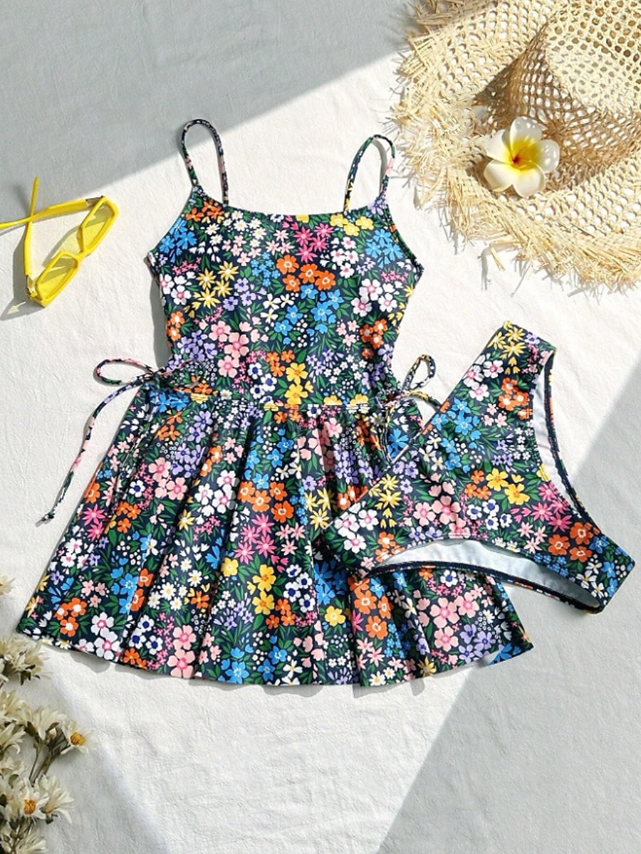 Kvinnors badkläder badklänningar tankini magkontroll baddräkt rygglös hög midja slank semester strandkläder blommig grafisk V-hals ärmlös baddräkt 2025 - $28.99 –P6