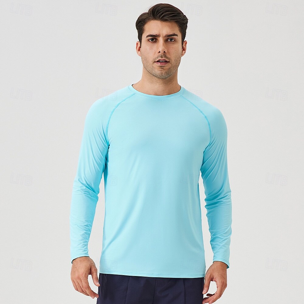 Men's Sun Protection T-shirts Tee Long Sleeve Crew Neck Summer Spring Solid Color Active Crewneck Sports & Outdoor Fishing Light Blue Black White Top Tee for Men 2025 - $22.99 –P2