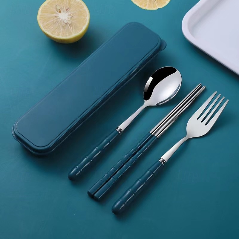 Ensemble d'ustensiles de camping 3 en 1 en acier inoxydable avec couvercle en plastique réutilisable, ensemble de cuillères, fourchettes et baguettes portables pour pique-nique en camping de 2025 ? $6.99 –P9