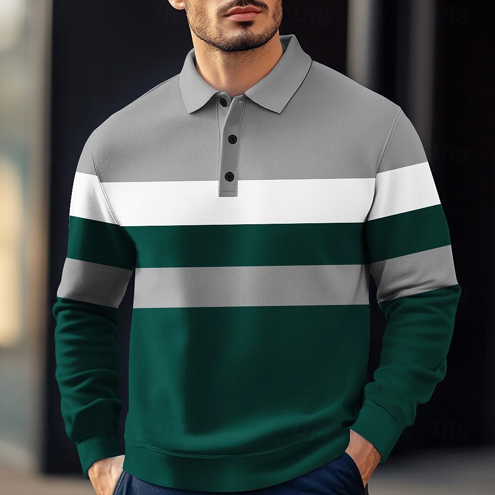 Homens Riscas Pólo Rúgbi Polo de malha trançada Manga Longa Camisas polo Camisas de colarinho Casual Ao ar livre Roupa Esportiva Impressão 3D Primavera Outono Inverno Vermelho Azul Marron de 2025 por $28.99 –P6