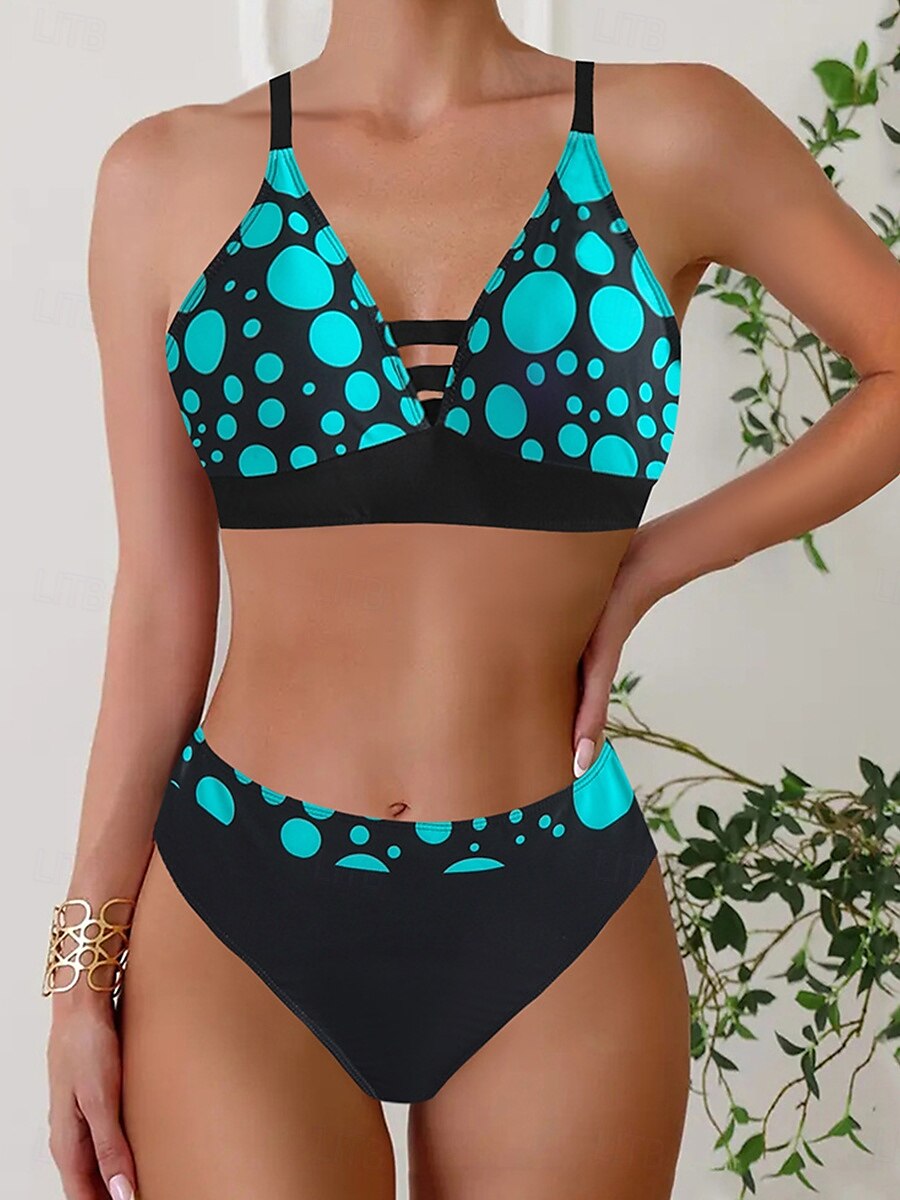Dames Zwemkleding Bikini 2 stuks Brutaal Zwempak Blote rug Slank Vakantie Strand Kleding Grafisch V-hals Mouwloos Badpakken 2025 - $27.99 –P1