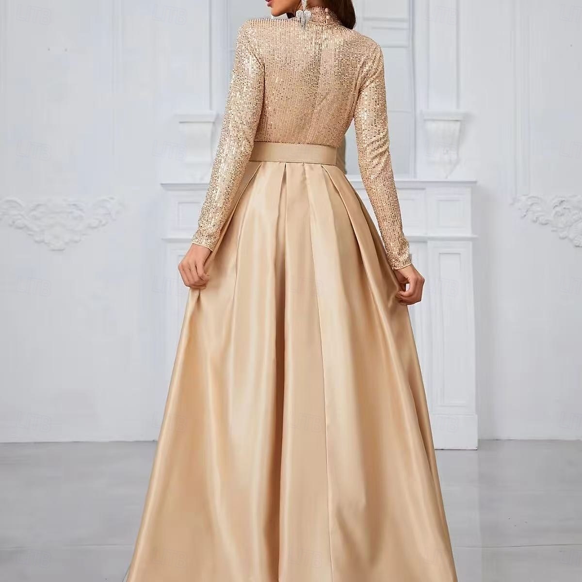 Rochie de seară tip A-Line rochie elegantă pentru petrecere rochie formală de gală cu lungime până la podea cu mânecă lungă cu gât rigid curea/sasch din amestec de bumbac cu spate cowl cu butoane 2025 - $167.99 –P2