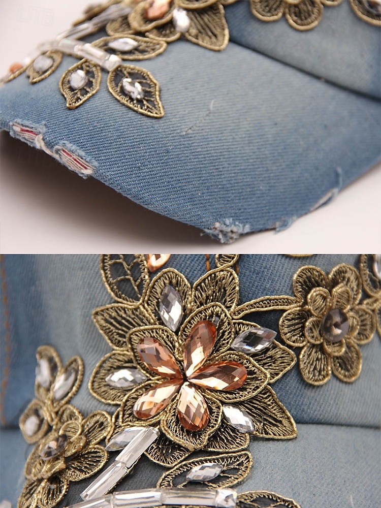 casquette de baseball en denim à imprimé floral pour femme avec détails en strass et perles – chapeau décontracté tendance pour l'extérieur, le quotidien et l'été de 2025 ? $11.99 –P3