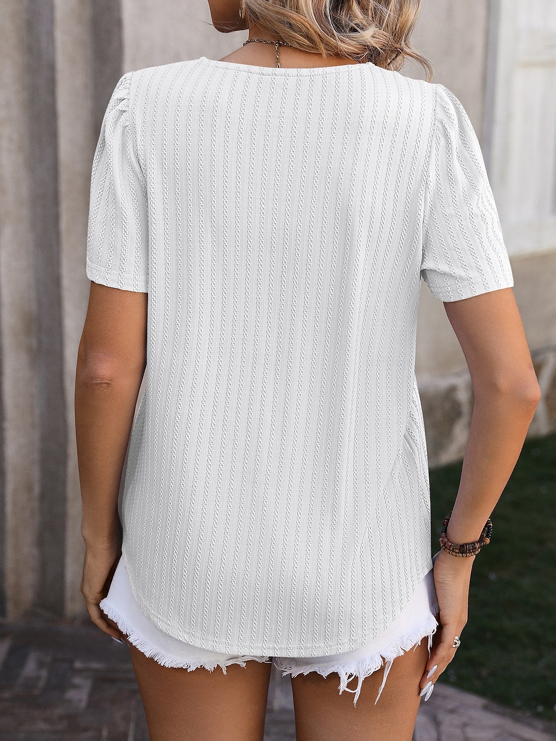 Women's Boho T-shirt Plain Bohemia Stylish Basic Short Sleeve Puff Sleeve Square Neck Regular Tops Daily Going out Weekend Dressy Tunic Black White Light Green Pink Royal Blue Summer 2025 - $21.99 –P6