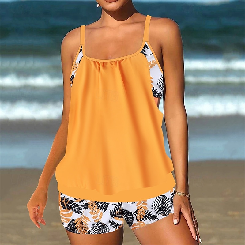 Dam Tankini Tvådelad baddräkt Brottarrygg Badkläder Blommig Badkläder Svart Blå Andningsfunktion Snabb tork Lättvikt Ärmlös - Simmning Surfing Strand Sommar Vår 2025 - $21.59 –P2