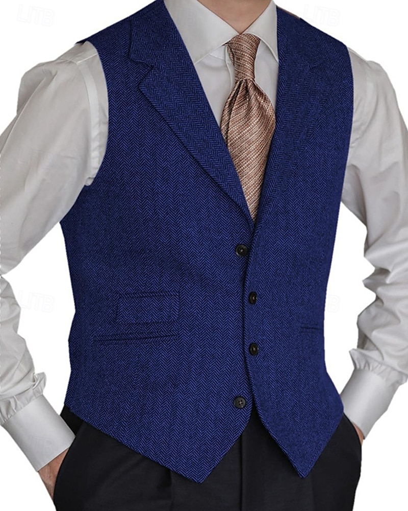 Men's Vest Gilet Vacation Business Daily Date Fashion Casual Spring & Fall Buttons Pocket Polyester Comfortable Plain Single Breasted One-button Lapel Regular Fit Black Red Burgundy Navy Blue Vest 2025 - $41.99 –P11