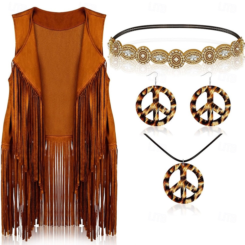 Retro / vintage 1960erne 1970erne Cosplay kostyme Drakter Tilbehør sett Hippie Kostyme Dame Karneval Maskerade Fest / aften Pride-parade Pride måned Voksne Vest Hodeplagg Ørering Vår sommer 2026 - $24.99 –P3