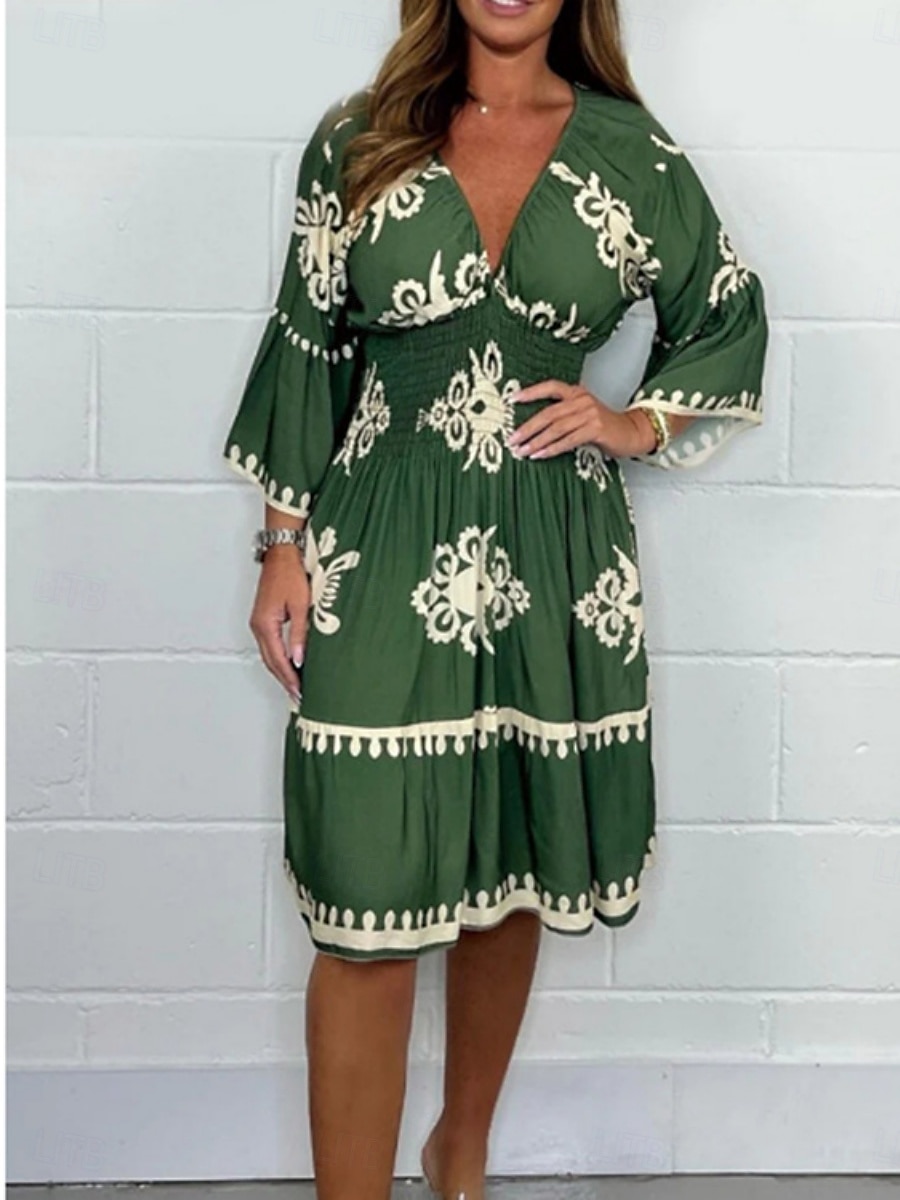 Női Midi ruha hétköznapi ruha Boho elegáns ruhák Boho ruha Csehország Alkalmi Boho Vakáció Napi Tengerpart Laza öltözet Grafika Hosszú ujj V-alakú Fekete Rubin Lóhere Sárgabarack Nyár Tavasz 2025 - $27.99 –P5
