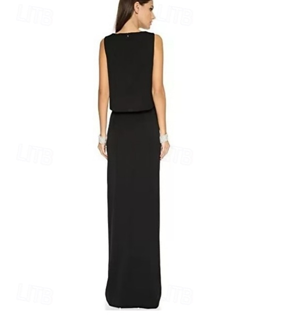 Robe de soirée deux pièces sirène  trompette élégante soirée gala cravate noire longueur complète sans manches col ras du cou mélange de coton sans dos avec fente et frange de 2025 ? $151.99 –P2