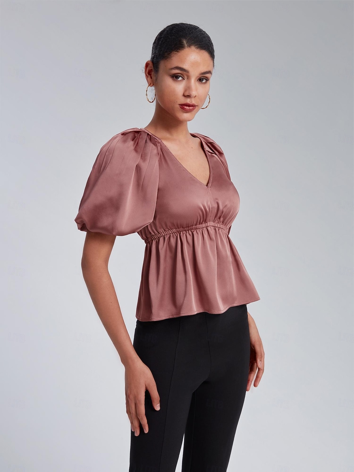 V-Neck Puff Sleeve Peplum Top 2025 - $52.99 –P3