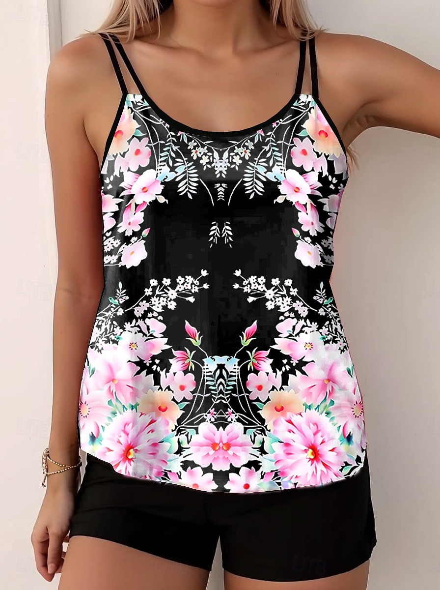 Maillots de bain pour femmes Tankini 2 Pièces Maillot de bain Boy Leg Dos Nu Vacances Plage Floral Col U Sans Manches Maillots de bain de 2025 ? $35.99 –P3