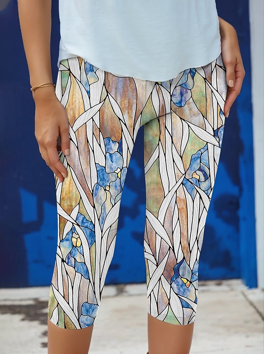 Damleggings capribyxor hög elastisk mode streetwear full längd hög midja blommig tryck termisk varm andas mjuk utomhus daglig gul höst vinter vanlig passform 2025 - $18.99 –P1