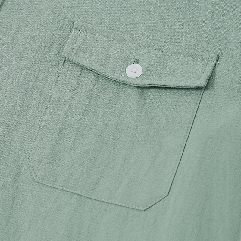 Men's Shirt Linen Shirt Summer Shirt Beach Shirt Solid Color Vacation Curise Green Light Grey Light Blue Short Sleeve Fold-over Collar Spring & Summer Clothing Apparel Pocket 2025 - $22.99 –P5