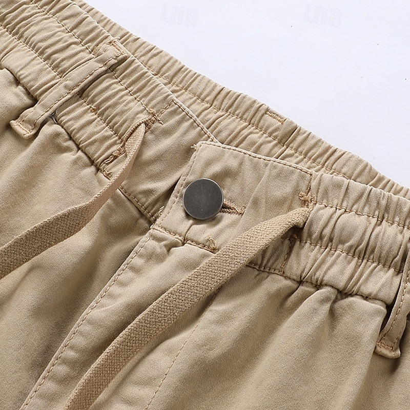 Men's Cargo Shorts Shorts Summer Shorts Drawstring Elastic Waist Multi Pocket Plain Comfort Wearable Knee Length Outdoor Sport Daily Fashion Casual Black Yellow 2025 - $28.99 –P4