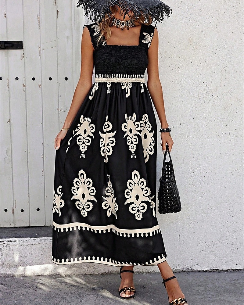 Femme robe longue Robe casual Robe Trapèze Robe d'été robe boheme Bohême Hawaïen mode Vacances du quotidien Rendez-vous Standard Graphic Sans Manches Col Carré Noir Rose Claire Rouge Vert Eté de 2025 ? $23.99 –P7