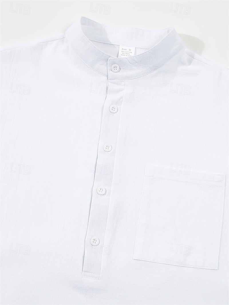 Men's Shirt Linen Shirt Summer Shirt Beach Shirt Solid Color Vacation Daily Black White Navy Blue Khaki Short Sleeve Fold-over Collar Spring & Summer Clothing Apparel 2025 - $25.99 –P4