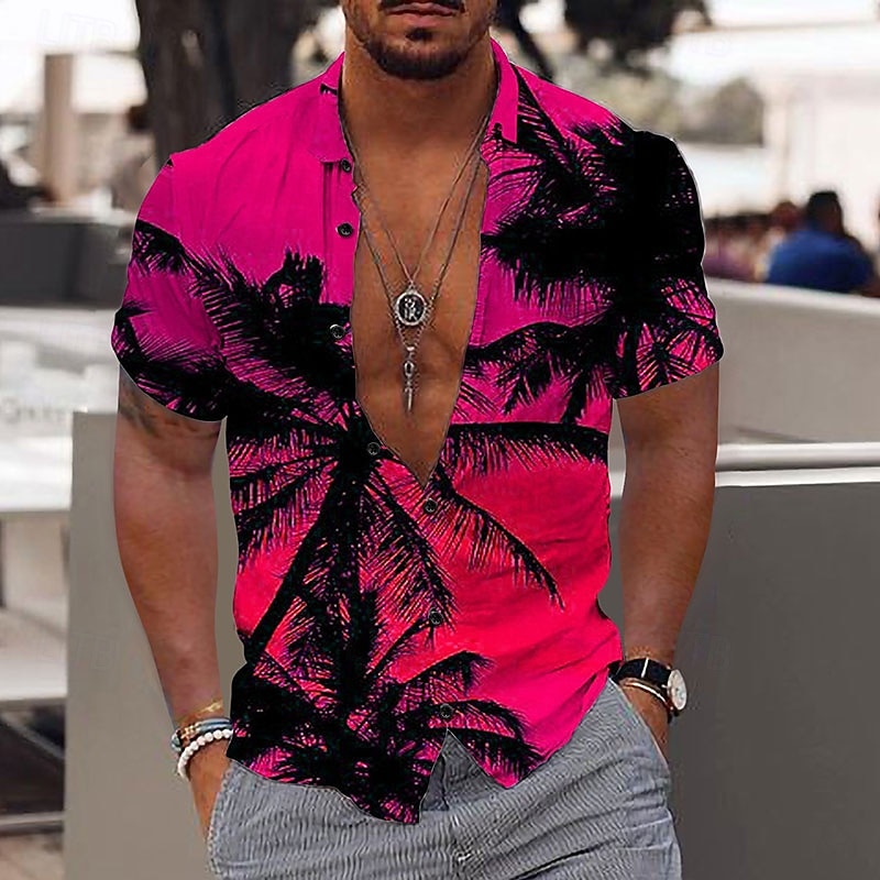 Homme Cocotier Plantes tropicales Chemise Chemise hawaïenne Chemise Aloha Manche Courte Chemise Col rabattu Mode Design Décontractées Extérieur Plein Air Casual Jaune clair Jaune Rose Claire 3D effet de 2025 ? $24.99 –P3