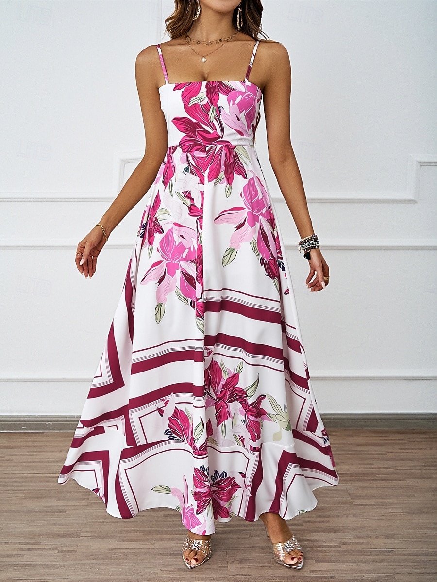 Per donna Vestito maxi Abito casual Abiti Boho Chic Boemia stile sveglio Moda Da mare Giornaliero Spiaggia Morbido Floreale Fantasia geometrica Senza maniche Con bretelline Blu Fucsia Estate del 2025 a $31.99 –P3