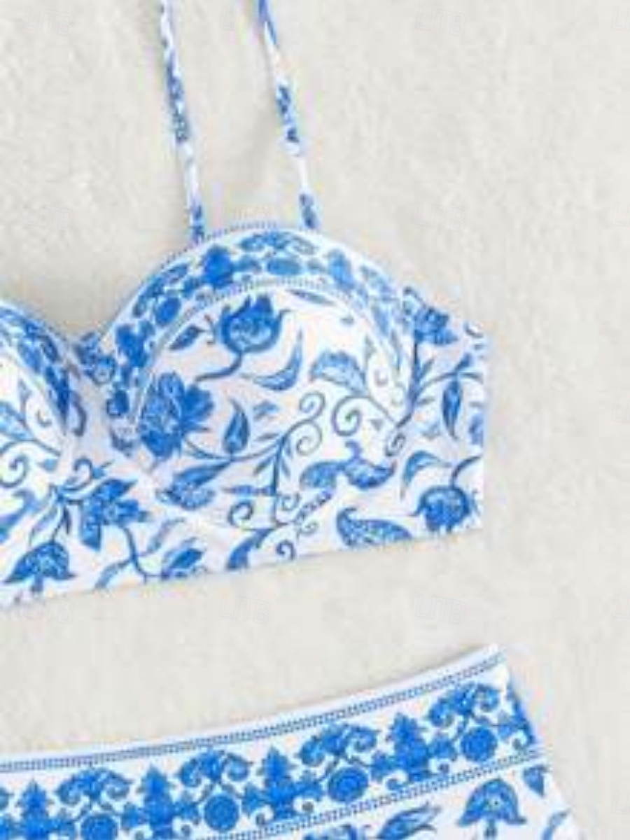 Dam Badkläder Bikini 2 st Kalsonger Baddräkt Öppen rygg Smal Semester Standkläder Blommig V-hals Ärmlös Baddräkter 2025 - $29.99 –P5