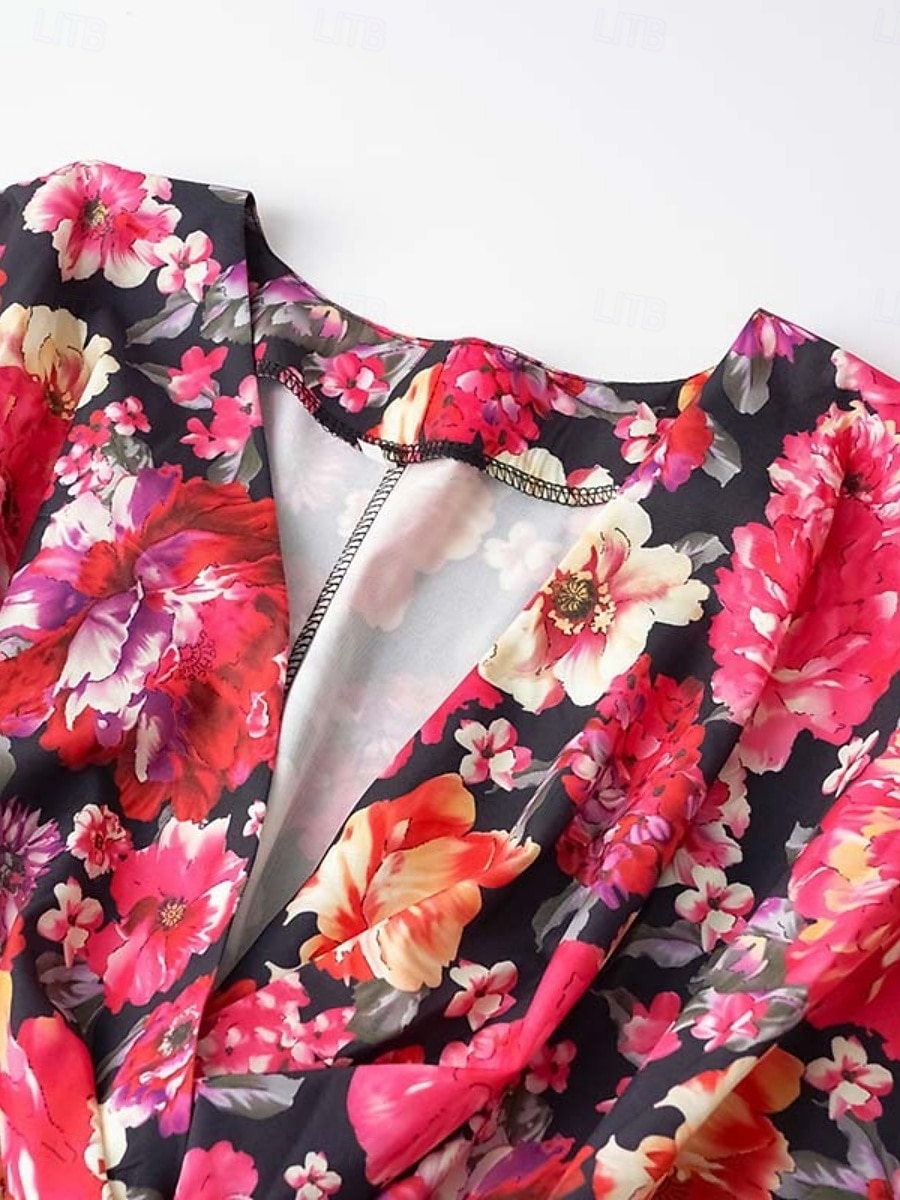Dames Mini-jurk Casual jurk A lijn jurk Stijlvol Casual Vakantie Dagelijks Normale pasvorm Bloemig 3/4 mouw V-hals Zwart Rood Zomer Lente 2025 - $27.99 –P3