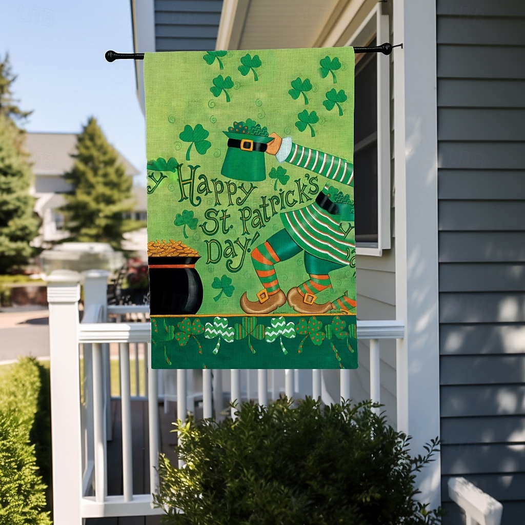 2026年 聖パトリックの日 ガーデンフラッグ 12x18インチ 屋外装飾 ウェルカムガーデンパティオフラッグ 幸運のシャムロック 金の小人 ヤードフラッグ 両面 ホリデー 屋外フラッグ 1個  コレクション – $10.99 –P2